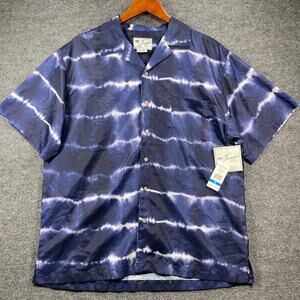 NWT Trunks Button Up Tie Dye Shirt Men's XL Blue/White Striped Casual Beachwear